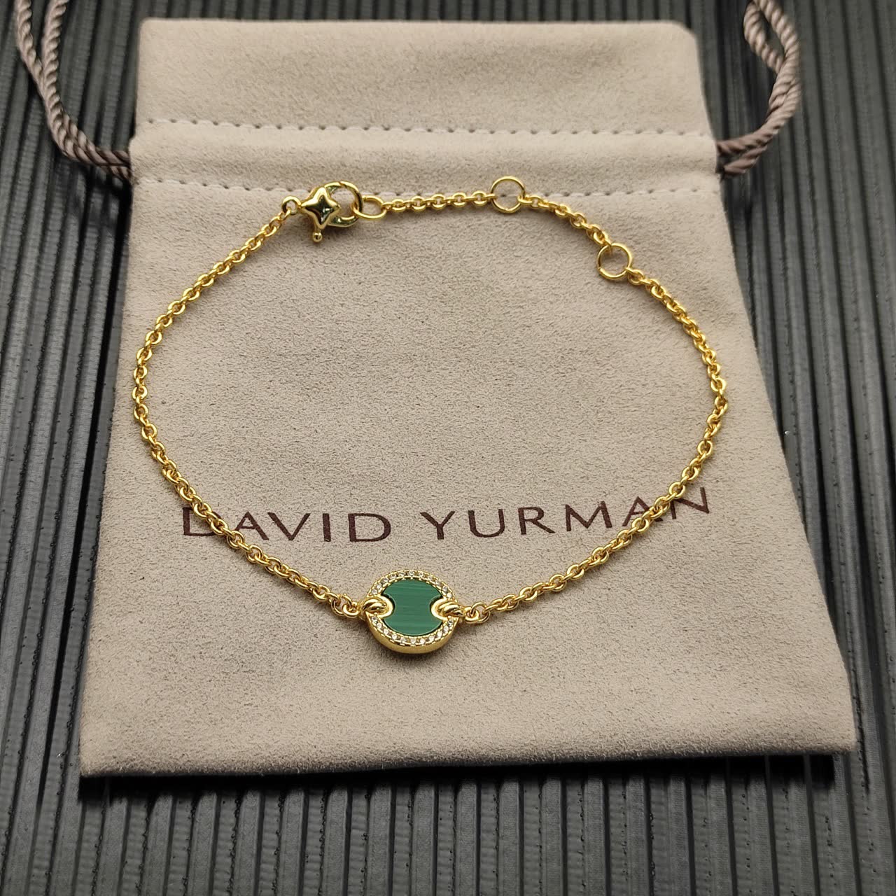 David Yurman Elegant Gold and Malachite Bracelet with Diamond Accents